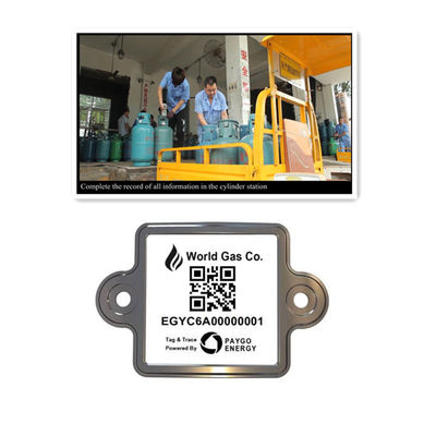 QR Code de la etiqueta del código de barras del cilindro de  LPG que explora simplemente por el PDA o el móvil
