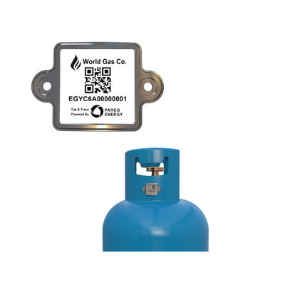 QR Code de la etiqueta del código de barras del cilindro de  LPG que explora simplemente por el PDA o el móvil